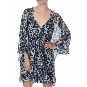 Diane Von Furstenberg Fleurette Blue Leopard Print Mini Dress Silk Size 4